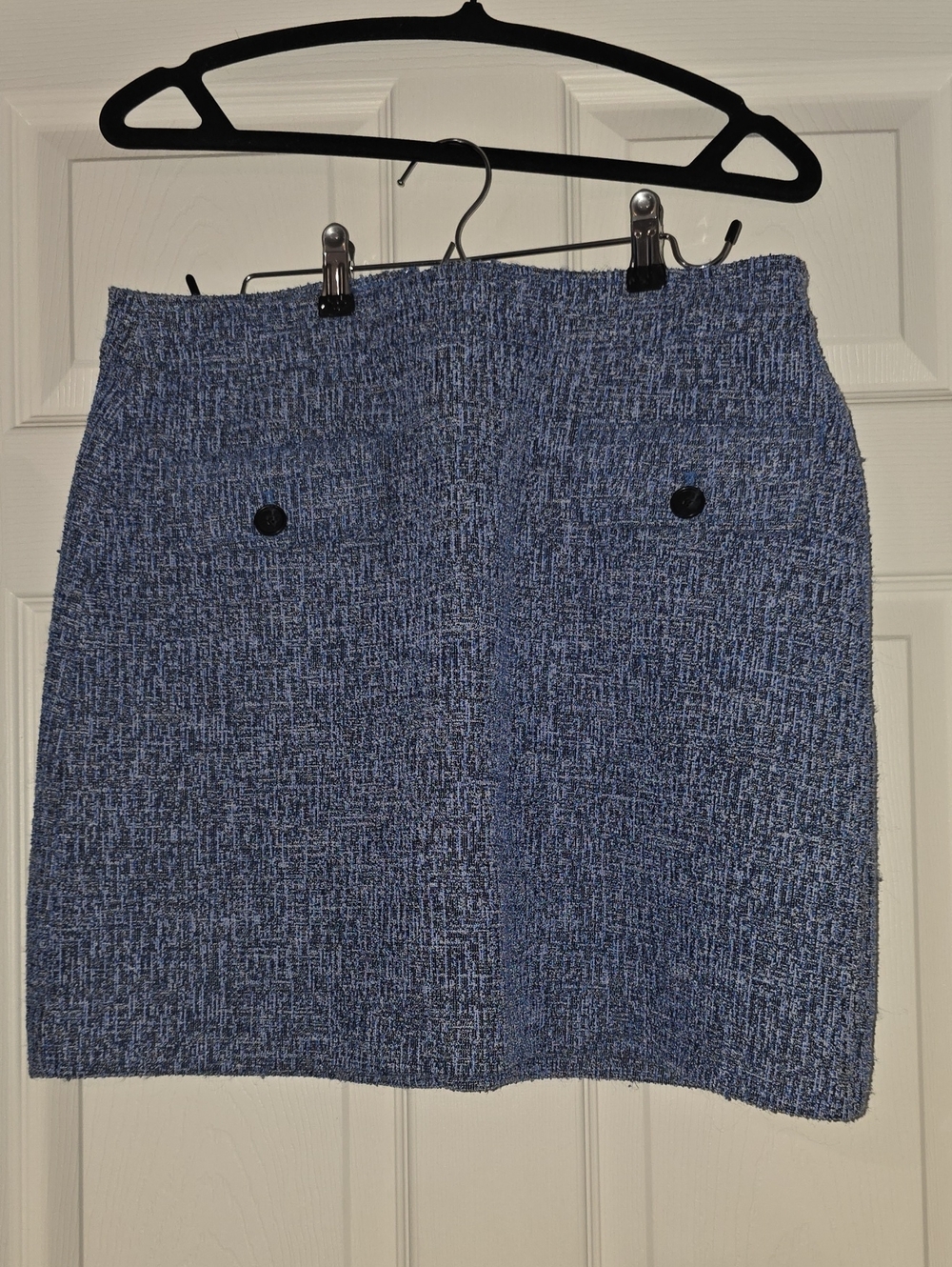 LOFT Blue Tweed Mini Skirt with Front Buttons